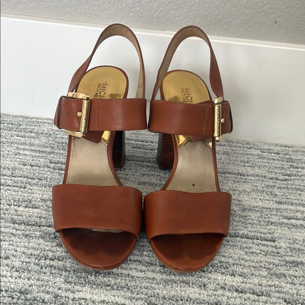 Michael Kors Leather Wood Block Heels